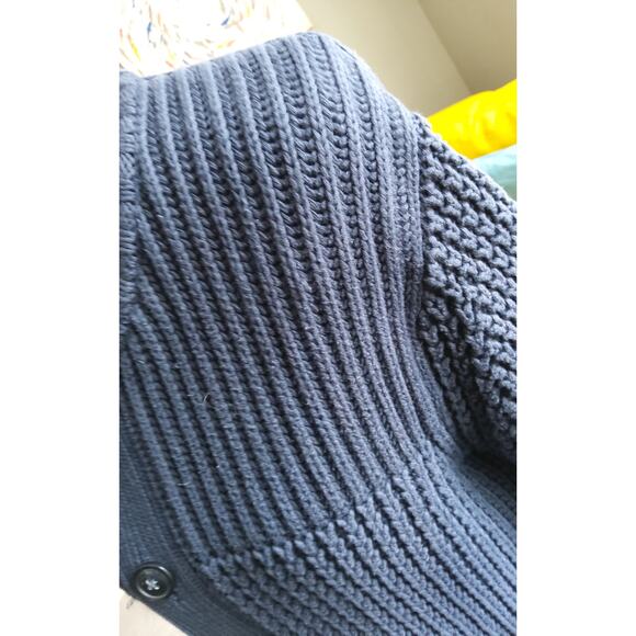 Mens Fisherman chunky knit Caridigan sweater Coastal Navy button up 100% cotton - Picture 8 of 12